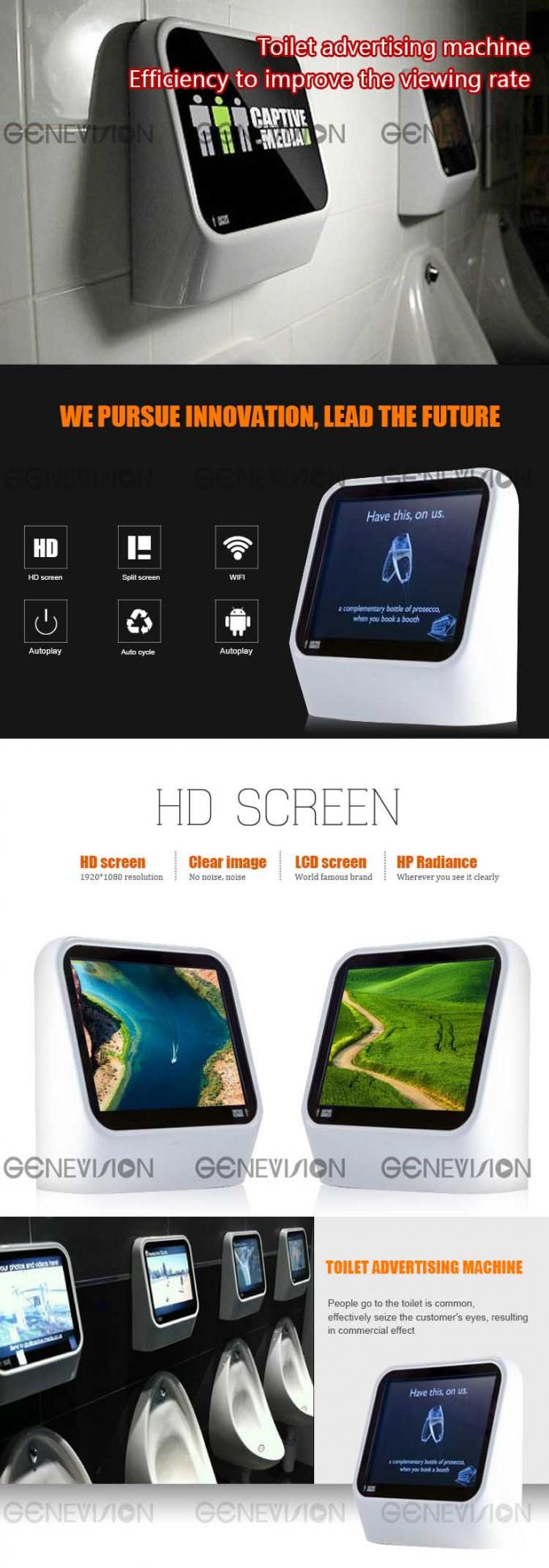 signage visuel dynamique fixé au mur d'intérieur de la publicité de système d'Android d'écran de toilette d'affichage de la publicité de 15 pouces