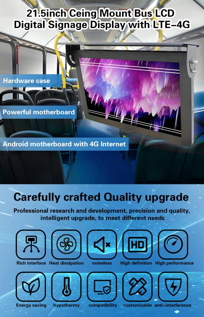 Écran d'affichage numérique LCD pour bus, Android 7.1, montage au plafond 21,5 pouces, serveur cloud gratuit, 1G+32G, Wifi, ascenseur, signalétique directionnelle, éducation 0