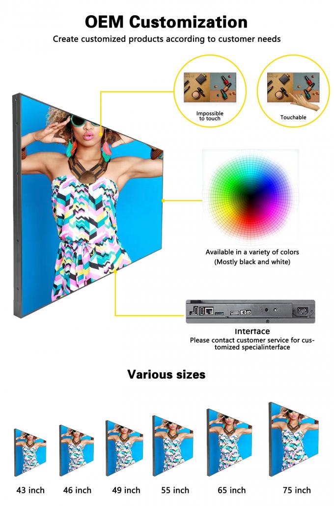 32 ~ 55 pouces Super Slim wifi Loop LCD Mur vidéo 1000nit Splice pour les centres commerciaux Wayfinding Écran d'affichage numérique Mur 3