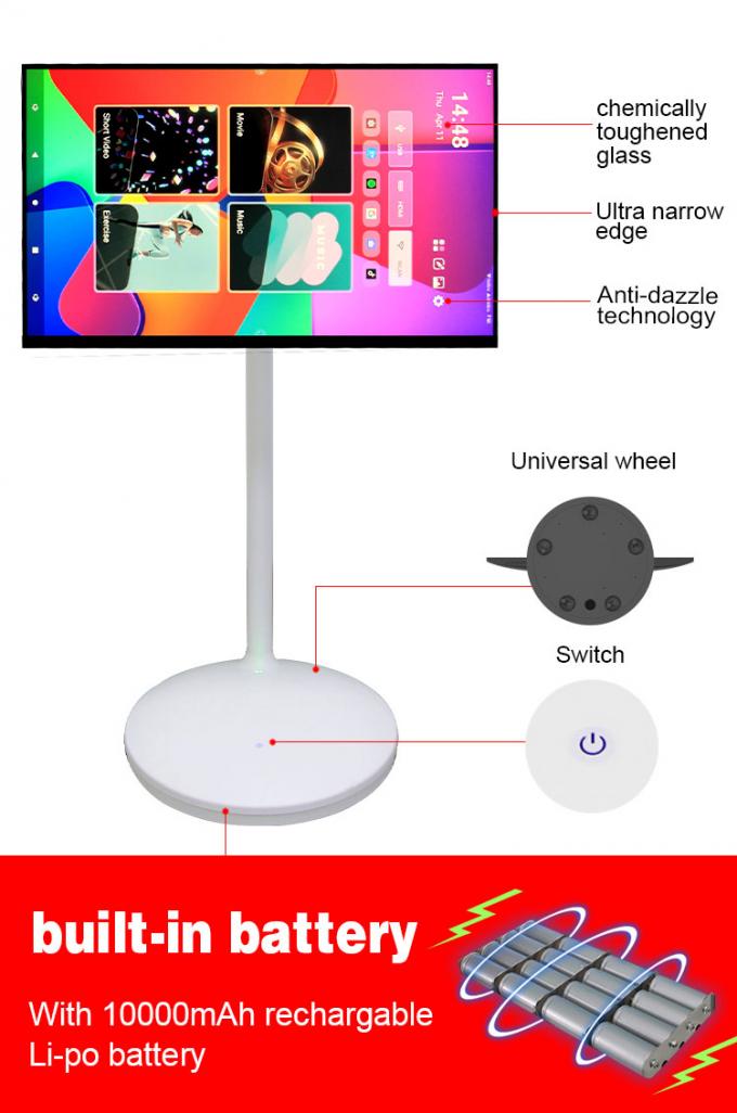 Écran tactile mobile 24" 27" 32" Android 11 OS 4GB 64GB Écran tactile intelligent pliable avec batterie rechargeable 4