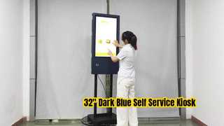 Kiosque libre-service bleu foncé de 32 pouces avec scanner de code QR