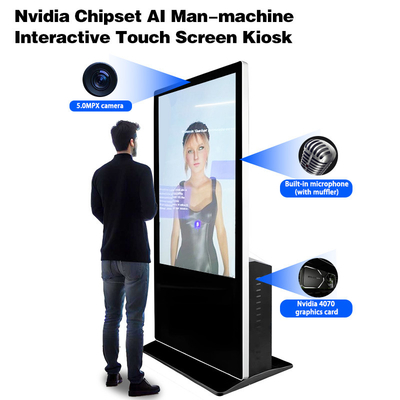 Écran tactile 4K vertical 55 pouces Kiosque numérique reconnaissance faciale interactive IA avec caméra microphone Nvidia Avatar