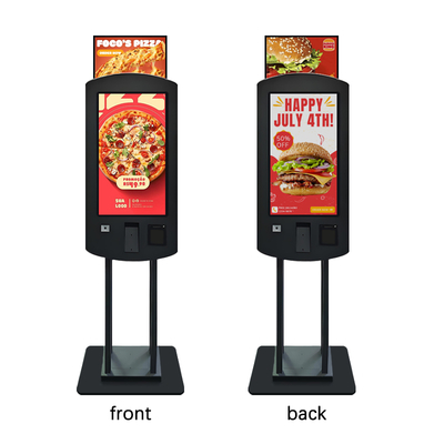 Terminal de paiement en libre-service 32 pouces 400nits Panneau à double face PCAP avec terminal de paiement en libre-service avec Nvidia GeForce RTX 4060 Chipset Logiciel numérique pour restaurant KFC MacDonalds