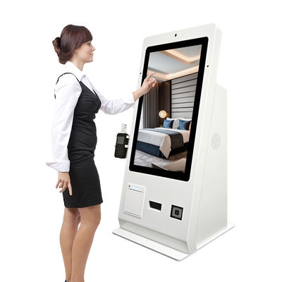 Hôtel 24 pouces Self Check en écran tactile Kiosque de paiement avec distributeur de cartes QR Code Scanner