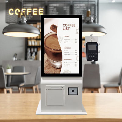 Kiosque de paiement à écran tactile à commande automatique de 24 pouces avec paiement en espèces, scanner et imprimante pour restaurant de restauration rapide