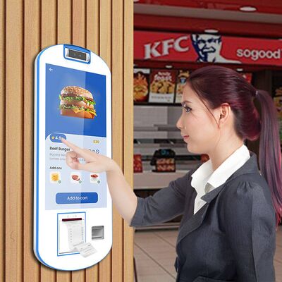 KFC Restaurant Écran tactile à arc de 21,5 pouces POS système de commande de restauration rapide en libre-service Terminal machine de paiement Kiosque