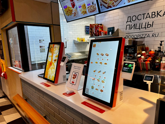 24 pouces Orange Table de côté Kiosque en libre-service avec le support de la machine de paiement et l'écran tactile Full HD