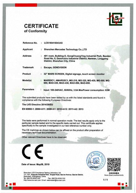 Chine Shenzhen MercedesTechnology Co., Ltd. certifications